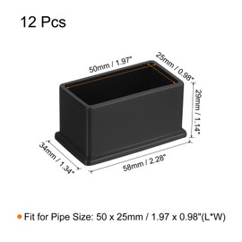 sourcing map 12Pcs PVC Square Chair Leg Caps, 50mm x 25mm OD Black Furniture Feet Pads Table Foot Cover Caps Floor Protectors for Patio Table Cabinet Bed Furniture