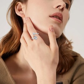 URONE Guinea Pig Ring Sterling Silver Hamster Heart Adjustable Open Ring Cute Animal Jewelry Gifts for Women