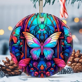 Christmas Ornaments Butterfly, Vintage Christmas Ornaments, 2D Acrylic Monarch Butterfly Ornaments for Christmas Tree, Colorful Butterfly Keepsake Ornaments, Gifts for Family, Couples (Butterfly-A)