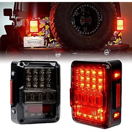 Xprite 4D Smoked LED Tail Lights Fit 2007-2018 Jeep Wrangler JK JKU Sahara/Rubicon/Sport, Plug & Play Rear Taillights w/Built-in Resistors, Parking, Brake, Turn Signal & Reverse Lights, DOT Approved