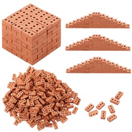 Woohome 200 PCS Mini Bricks Tiny Bricks for Landscaping Miniature Bricks Small Bricks for Crafts Realistic Fake Bricks Mini Blocks for Dollhouse Mini Garden Accessories (3 Holes Mini Red)
