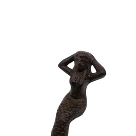 Comfy HourAntique and Vintage Ocean Collection Cast Iron Sitting Mermaid Figurine, Bookshelf Desk Side Decor, Brown