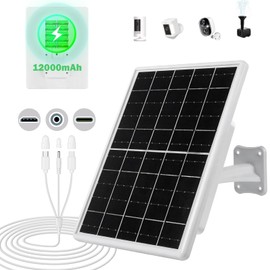 8W Solar Panel Built-in with 12000mAh Battery for Security Camera Outdoor, 3in1 Plug Charger Panel for Ring/Eufy/Wyze Battery cam, Support Emergency Power for Camping Hiking Lights, Phones, Tablet PC