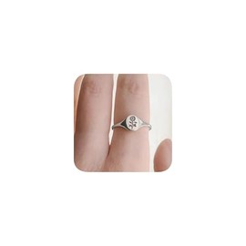 925 Silver Plated Birth Flower Signet Ring Stainless Steel Sun Pattern Signet Style Wedding Engagement Promise Anniversary Statement Ring Size 9#