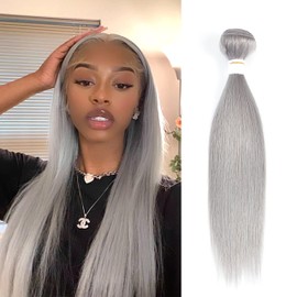 Brazilian Straight Human Hair Bundles (26inch,1PC) 100% Remy Grey Human Hair Weave Bundles 9A Double Weft Human Hair Extensions