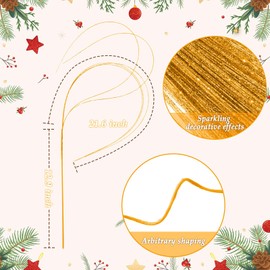 30 Pcs Long Glitter Firework Spray Picks 35.5 Inch Soft Christmas Curly Willow Sparkle Pine Sticks Dazzling Xmas Tree Ornaments for Mantel Fireplace Door Tree Winter Wreath Home Vase Decor(Gold)