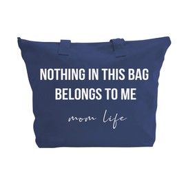ElegantPark Baby Shower Gifts for New Mom Life Tote Bag Birthday Gifts for Mom to be Gift Mothers Day Christmas Gifts Canvas Mom Tote Bag with Zipper and Pocket Shoulder Bag Navy Blue