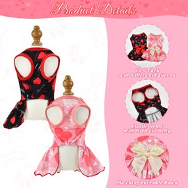 Vehomy 2-Pack Valentine's Day Dog Cat Dress Love Heart Dog Dresses Puppy Valentines Day Skirt Dog Pet Valentines Day Costume Outfit Apparel Clothes for Small Medium Dogs Cats S