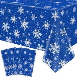 TJYJOY 4 Pack Xmas Tablecloth Christmas Snowflake Table Cloth White Snowflake Blue Backdrop Table Covers Xmas Party Decorations for Winter Christmas Holiday New Year Party Supply 51 x 86 Inch
