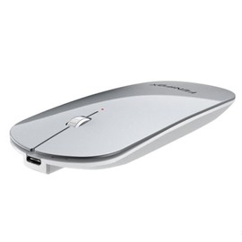 FENIFOX Wireless Bluetooth Mouse, Ultra-Thin Flat and Slim Silent USB-C Rechargeable Travel Mini Portable Mouse for Mac iPad Laptop MacBook Tablet Chromebook - White and Silver