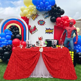 Fanqisi Red Flower Tablecloth 50x80 Inches Rosette Tablecloth Elegant Floral Satin Table Cover for Wedding Birthday Party Decorations