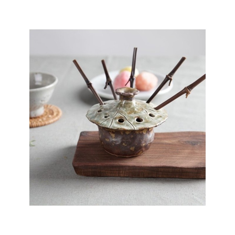 (10x10) Bamboo Pick 20p Dasik Holder Branch Tea Fork Dessert