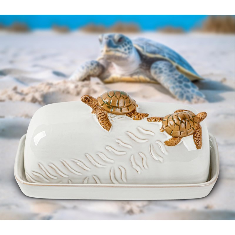 Turtle Stylish Ceramic Butter Dish Covered with Lid and Handle