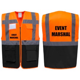 Event Marshal Two Tone Zipped Hi Vis Vest High Visibility Safety Waistcoat Pockets Reflective Bands Event Staff, Event Support, 13 Colour Options Brook Hi Vis (Orange/Black, Medium)