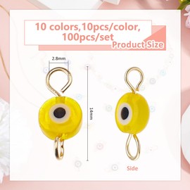 SUPERFINDINGS 100Pcs 10 Colors Evil Eyes Connector Charms Lucky Eye Charms Eye Pendants Eyes Connectors Pendants Lampwork Link Connector Charm for Bracelet Necklace Jewelry Making,Hole: 2.8mm