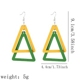 ANXIN Boho Personality Retro Tassel Rectangular Wooden Contrasting colors Earrings Chic Green Temperament Geometric Earrings Jewelry Gifts For Women (YELLOW GREEN Wooden colors Earrings)