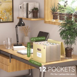 Accordion File Organizer, 13 Pockets Wheat Straw Expanding File Folder, Portable Monthly Paper Bill Tax Receipt Organizer, Letter A4 Size Document Holder with Colorful Tab - Wheat Yellow