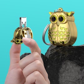 Aus Banner AUSBANNER German Professional Stainless Steel Mini Nail Clippers, Ultra Sharp and Sturdy Fingernail and Toenail Clippers, Foldable Portable Nail Clippers with Owl Patterns (Gold)