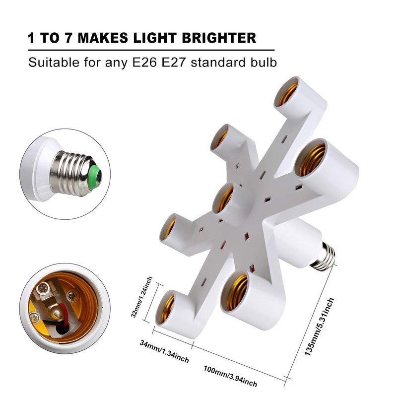8T8 E26/E27 7 in 1 Light Bulb Socket Splitter Adapter,