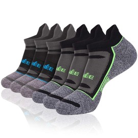 JOYNÉE 6 Pack Mens Athletic Low Cut Tab Socks Sports Ankle Socks for Running,Workout,Training,Black,Sock Size:10-13