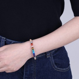 COAI Women's Magnetic Clasp Leather Bracelet 7 Chakra Stone Beaded Bracelet