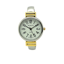 Ladies Metal Bangle Cuff Watch Round Case White Dial Wincci (Two Tone)