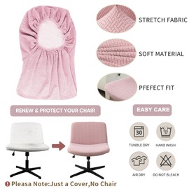 LavishCover Armless Chair Cover Office Desk Chair Cover, Waterproof and Elastic Criss Cross Chair Cover, Exquisite Vanity Chair Cover,Mid Back Wide Seat Accent Chair Covers(Pink,T-type,Just the Cover)
