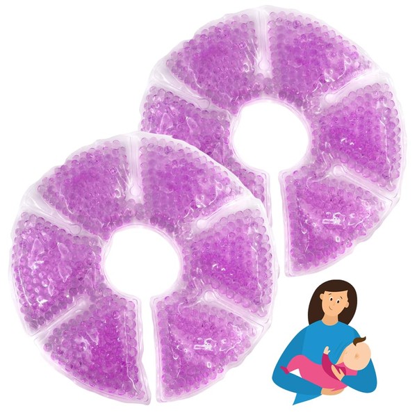 Breast Therapy Ice Packs, Hot and Cold Breast Pads, Breastfeeding Essentials Large Gel Bead Packs for Moms, 2 Pack