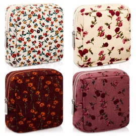 Abbylike 4 Pcs Floral Makeup Bag Cosmetic Bag with Zipper Portable Small Pouches for Purse Toiletry Mini Pouch Cute Mini Makeup Purse for Coin Essentials Items Women (Retro)