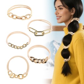 DAWZMR 5 PCS Gold Hair Ties, Ponytail Cuff for Women's Hair Double as Cute Hair Tie Bracelet