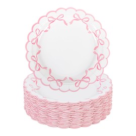 Elyxio Pink Bow Paper Plates Coquette Disposable Party Plates 7" Scalloped Bowknot Dessert Plate for Bachelorette Birthday Bridal Baby Shower Tableware Supply (48, 7inch)