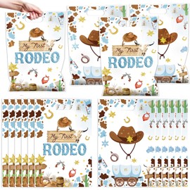 Falueqg Cowboy Party Favors Bags - 50 Pcs Western My First Rodeo Goodie Bags 1st Plastic Gift Bag with Handles for Boy Gift Bag Bulk for Cowboy Theme Party Casual Decoration Party Supplies