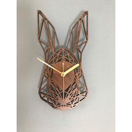 Rabbit Head Clock. Geometric Wooden Rabbit Head Clock. Rabbit. Perfect for Rabbit lovers. Ideal gift for Rabbit obsessives. Rabbit carers.
