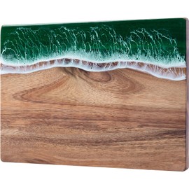 gzcmxh Ocean Charcuterie Board: Wave Pattern Resin Chopping Board Kitchen Cured Products for Cheese, Meat, Vegetables, Steak (Green Wave)