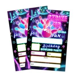 LWBEO 20 Birthday Invitation Cards With Envelopes, Happy Birthday Celebration Invitation for Boys or Girls, let's strike up Bowling Birthday Party Supplies -A05