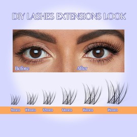 THINKSHOW DIY False Lashes 168pcs Lash Extension Lash Clusters Eyelash Extension Kit 8-18mm Mix with Bond (Black) & Sealant & Gel Remover & Lash Applicator for Self Use