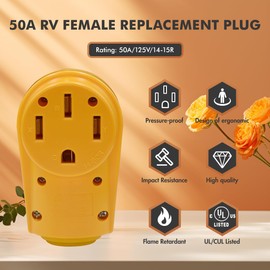 NEMA 14-50R 50 Amp RV Plug, 125/250V Heavy Duty Replacement Female Plug with Ergonomic Grip Handle for RV, Camper, Caravan, Generator Cord ETL Listed Micmi (50A Female Plug)