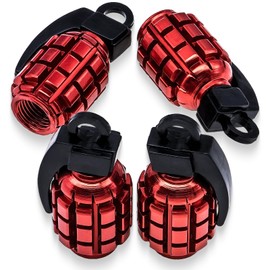 MEAJOO 4 PCS Grenade Style Tire Valve Stem Caps, Stainless Steel Tire Valve Caps Wheel Valve Caps for Cars,Trucks, SUV, Motorcycles, Bicycles (Red)