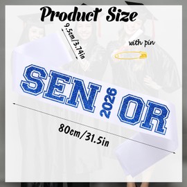 6PCS White Senior 2026 Sashes with Royal Blue Glitter Printing Letters，2026 Graduation Celebrations Sashes, Class of 2026 Sash for Graduation Party, Senior Cheerleader, Class Competition Sashes