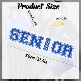 6PCS White Senior 2026 Sashes with Royal Blue Glitter Printing Letters，2026 Graduation Celebrations Sashes, Class of 2026 Sash for Graduation Party, Senior Cheerleader, Class Competition Sashes