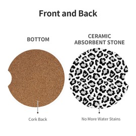 Absorbent Car Coasters for Cup Holders, 2 Pack Universal Anti Slip Ceramic Cup Coaster for Women Men 2.56 Inch Car Interior Accessories - White Grey Leopard 004