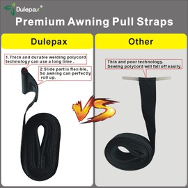 Dulepax RV Awning Pull Straps, 96 Inches Long Straps with Welding Polycord Technology. Universal Patio Awning Pull Straps (1 Units) Black