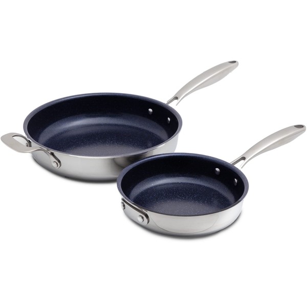 Nuwave Pro-Smart 12” & 8” SS Fry Pan Set, Healthy Duralon Blue Non-Stick Ceramic Coating, Heavy-Duty Tri-Ply Construction, Ergonomic Stay-Cool Handles, Induction-Ready & Works on All Cooktops