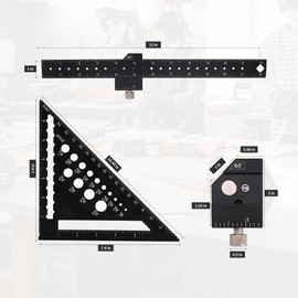 Dajianglx Rafter Square and Slide Ruler Set - Versatile 7 Inch Aluminum Alloy Carpenter Square for Precision Woodworking - Professional Multifunctional 45/90 Angle 12 Inch Combination Ruler Tool