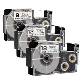 [Horizontal Tona] Casio Compatible CASIO Compatible Nameland XR-9WE XR-12WE XR-18WE White Tape/Black Text Tape Width: 0.3 inches (9 mm) / 0.5 inches (12 mm) / 0.7 inches (18 mm) Set of 3 Compatible