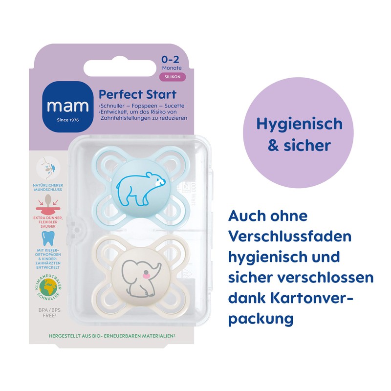 MAM Perfect Start Dummy, Set of 2, Specially for Newborns,