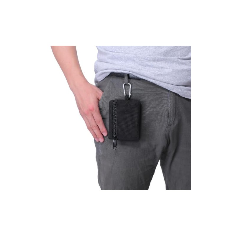 ガジェットポーチ 小型 小型コインケース カラビナ付き ジッパー式 小物入れ カード入れ 11x9cm ブラック 1個セット