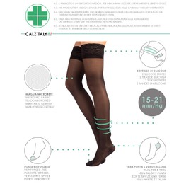 CALZITALY Medizinische Halterlose Strümpfe hoher Abgestufter Kompression | S, M, L, XL | Hautfarbe, Schwarz | 140 DEN | Made in Italy (L, Schwarz)