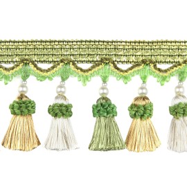 BEL AVENIR Tassel Fringe Trim 6.5 Yard x 3.15 Inches Luxury Beaded Tassel Fringing Trimmings (Green)