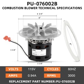 Hiorucet PU-076002B Combustion Blower Exhaust Fan Motor for England & Englander Pellet Stove 25-PDVC, 55-SHP10, 25-PDV, 25-EP, 25-IPS, 25-IP, 25-CB120, 55-TRP22, 25-PAH, 25-PI, 55-SHP22, 25-CBPAH